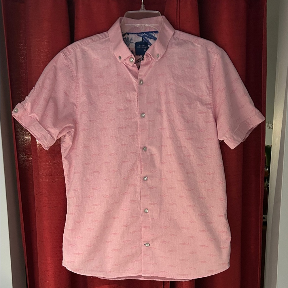 Casual Short-Sleeve Button-Down Shark Shirt - Pink